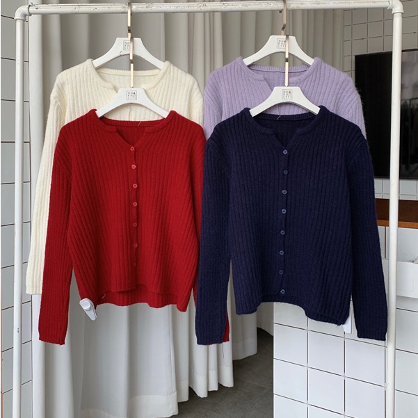 Áo mini cardigan len gân cài nút - AL524