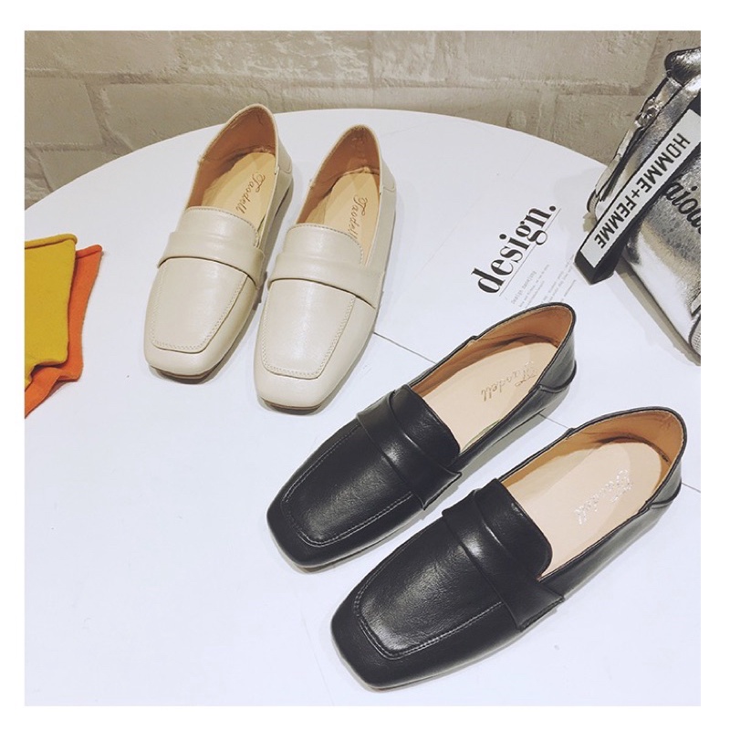 Giày loafers nữ da trơn đế bệt cực mềm