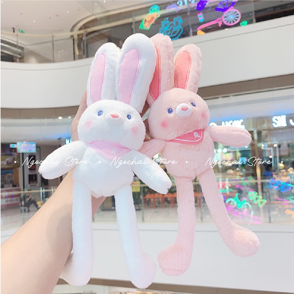 Móc Khóa Thỏ Nhồi Bông Tai Dài Có Thể Rút Chân Siêu Đáng Yêu 4 Màu Ngochaistore