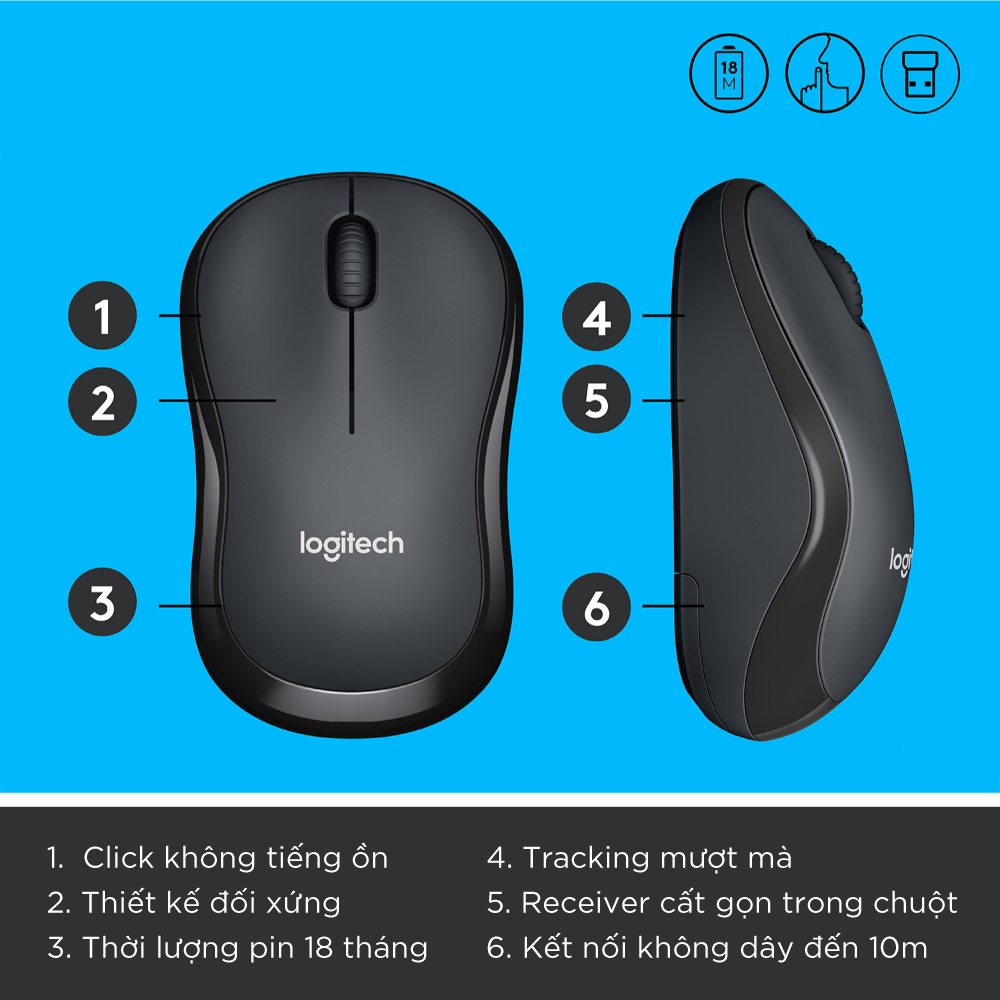 [ELLOGI12 giảm 5% tối đa 150k]Chuột không dây Logitech M220 Silent - giảm ồn, USB, thuận 2 tay, phù hợp PC/Laptop