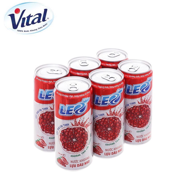 [ Freeship HCM ] - Thùng 24 Lon Nước Khoáng Có Ga Leo Vị Lựu Dâu Nho 330ml ( 24 x 330ml )