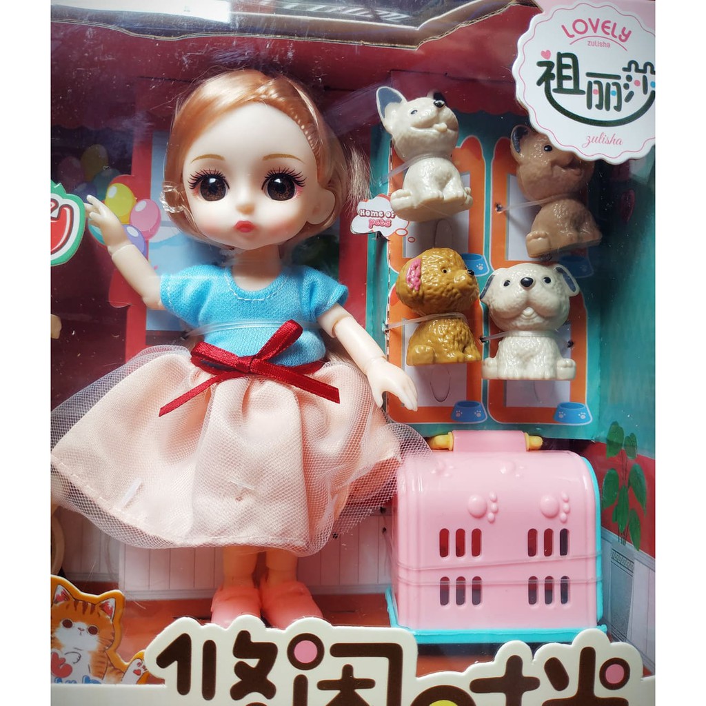 Bộ đồ chơi búp bê em bé Chibi xinh xắn chăm sóc thú cưng và phụ kiện xe đẩy đáng yêu