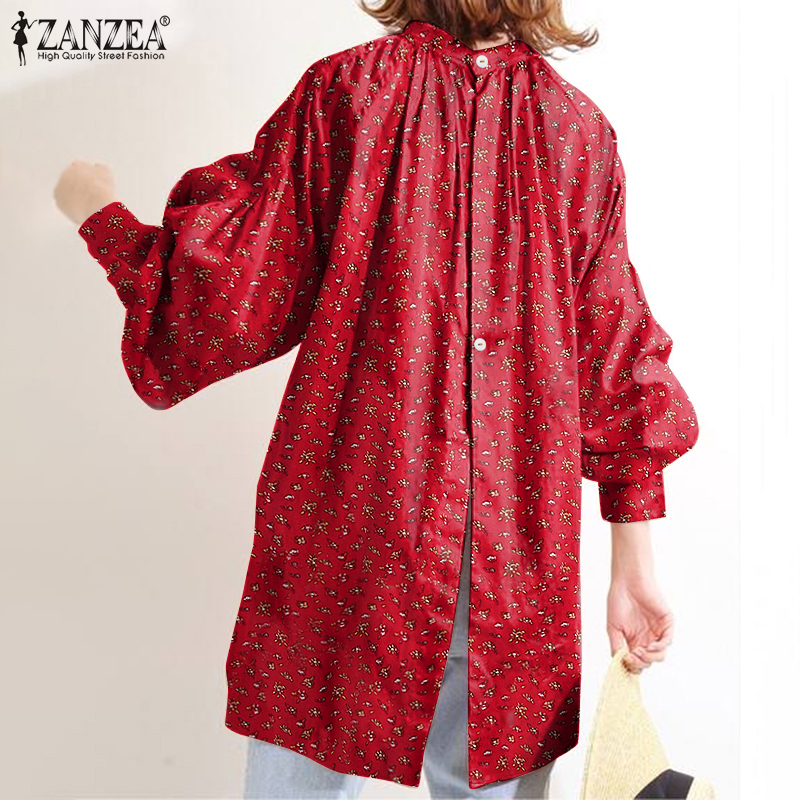 ZANZEA Women Stand Collar Printed Long Puff Sleeve Loose Blouse | BigBuy360 - bigbuy360.vn