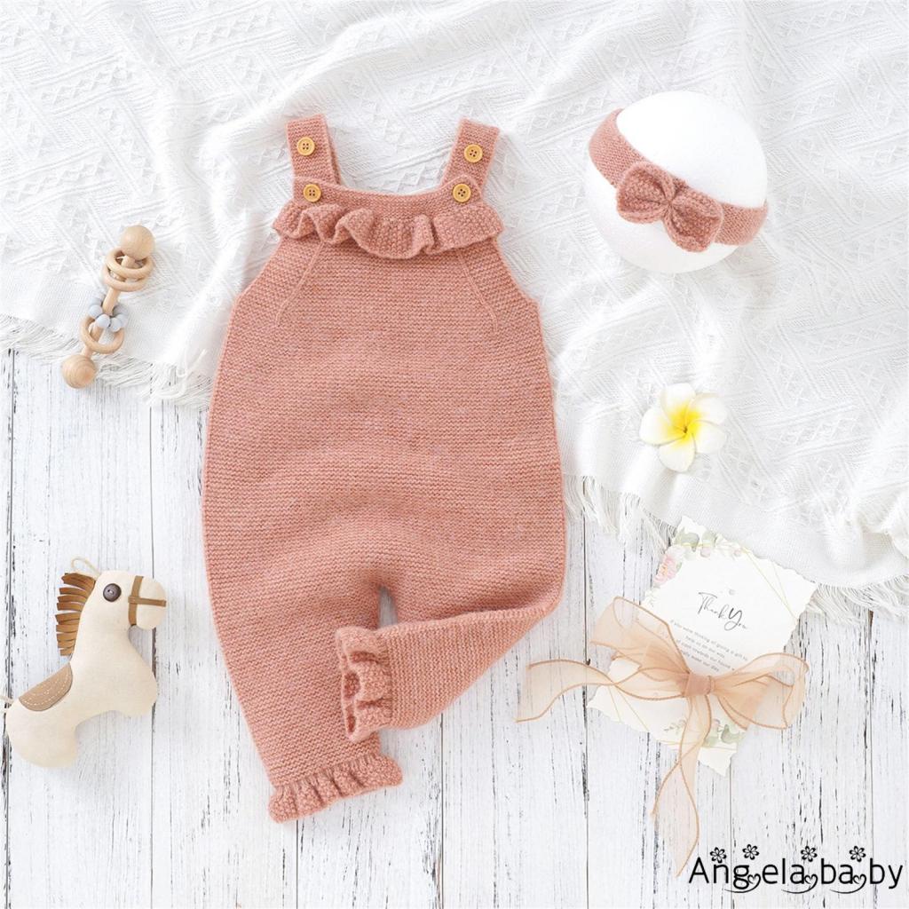 Bộ Áo Liền Quần Hai Dây Dệt Kim Màu Trơn + Băng Đô Cài Tóc Thời Trang Mùa Thu Cho Bé Gái