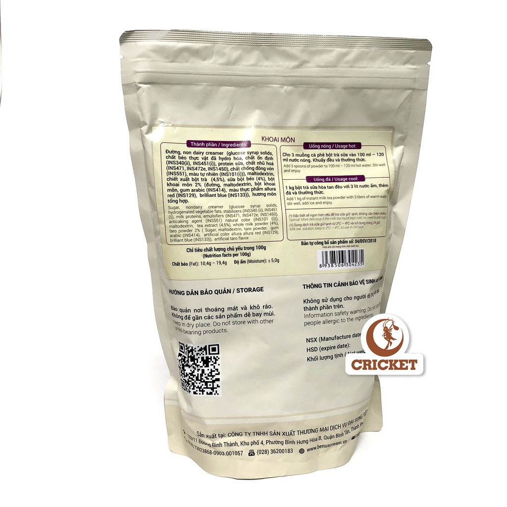 Bột Trà Sữa Khoai Môn BENUSCream Túi 1kg, bột trà sữa pha sẵn thơm ngon tiện lợi - Nguyên Liệu Trà Sữa CRICKET