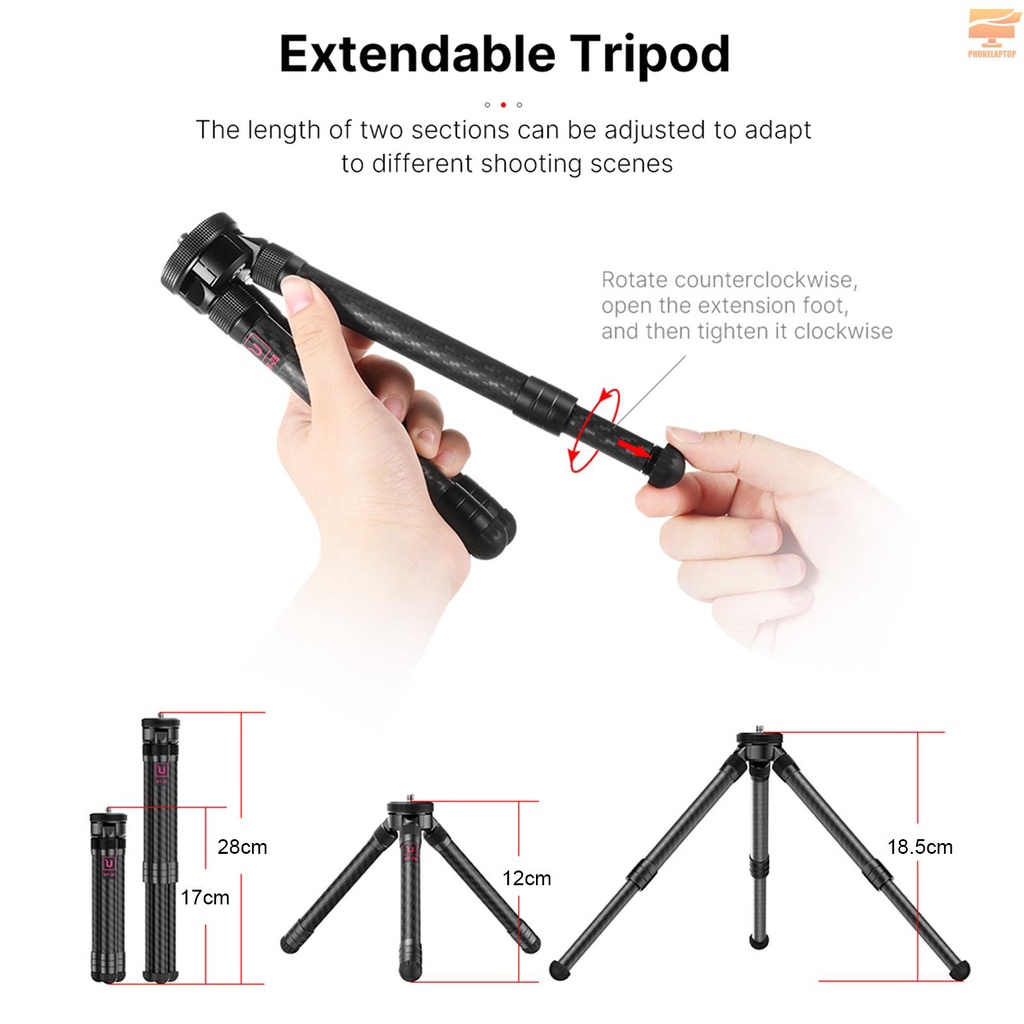 Lapt Ulanzi Extendable Carbon Fibe Table Tripod Stand 2-height 2-angle Adjustable 2KG Payload with Universal 1/4 Interface for DSLR SLR Phone Holder