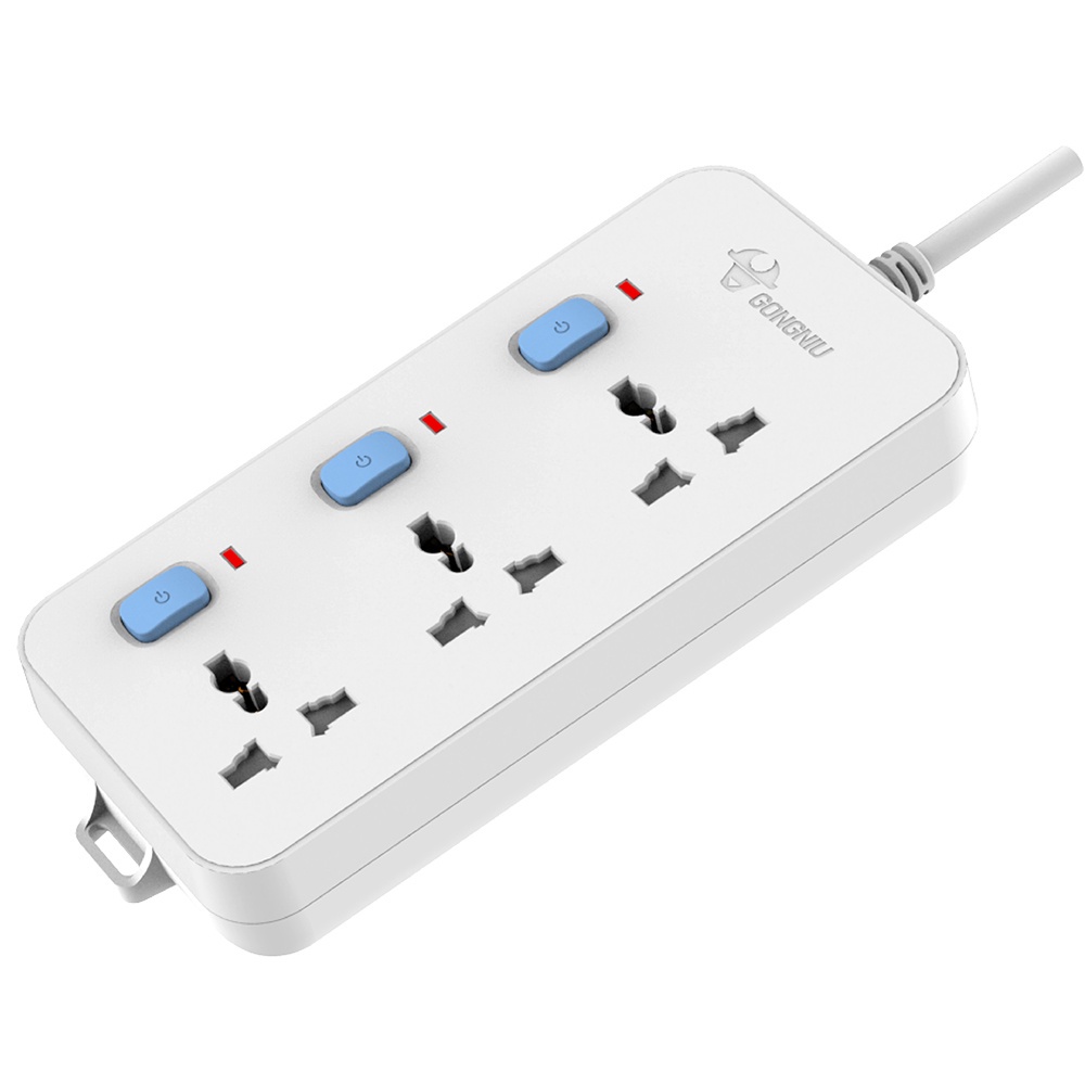 Ổ Cắm Điện Gongniu 3 Ổ Đa Năng 3 Công Tắc – Công Suất 10A/250/2500W – Trắng – Chính Hãng (N3030)