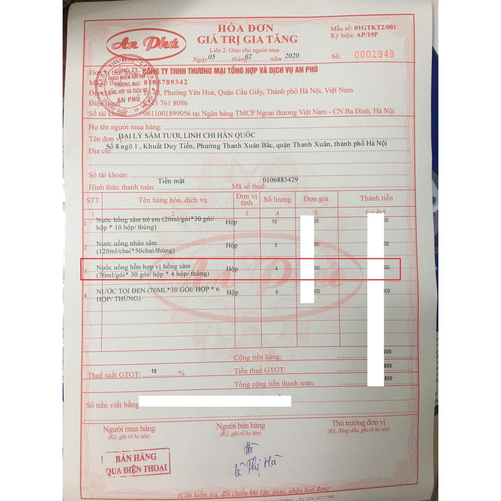 Nước hồng sâm nấm thượng hoàng quai xách 30 gói