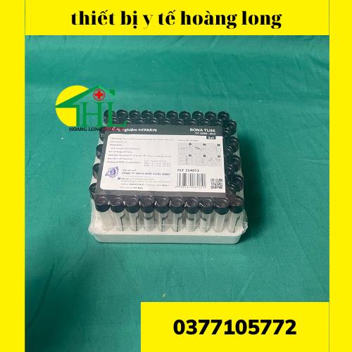 Ống nghiệm Heparin nắp màu đen khay 100 ống