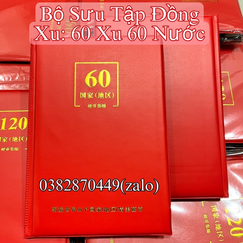 Bộ Sưu Tập Đồng Xu 60 Quốc Gia - Kèm Theo Cờ Các Nước Và Album Bìa Da Cao Cấp