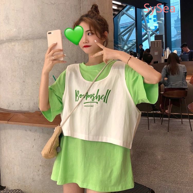 Set Áo Thun Ngắn Tay + Áo Khoác Sát Nách Thời Trang Dành Cho Nữ