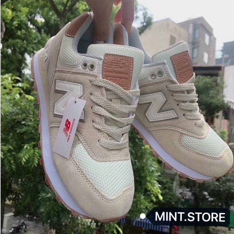 Giày sneaker chữ N bản 564 màu kem phối nâu mới