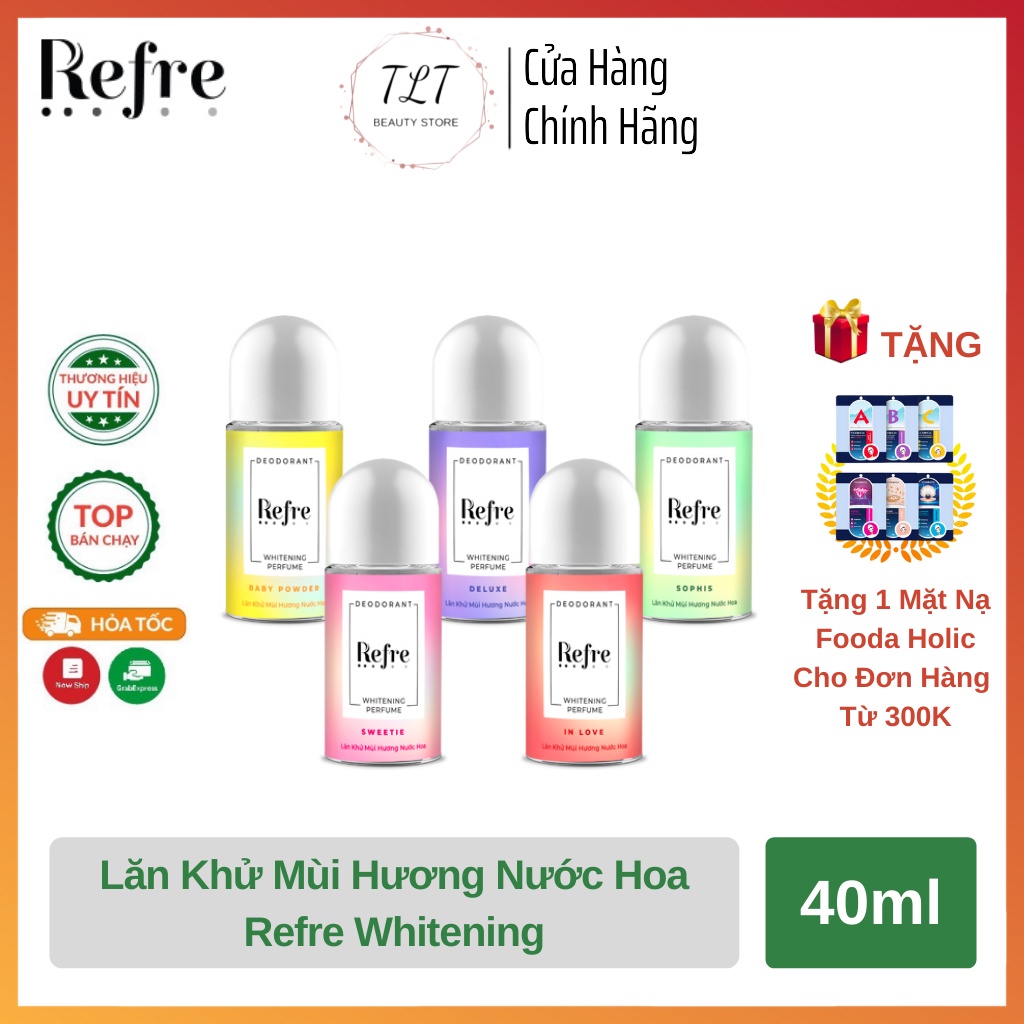 [Mẫu Mới] Lăn Khử Mùi Refre Dưỡng Trắng Vùng Nách Hương Nước Hoa Refre Whitening 40ml