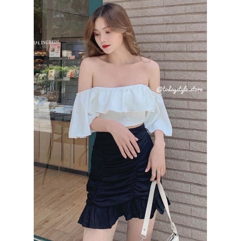 Áo trễ vai và chân váy nhún, set đồ nữ cá tính TIK TOK STORE | BigBuy360 - bigbuy360.vn
