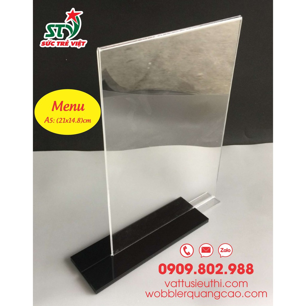 Menu A5, Menu mica để bàn A5, Kệ mica để bàn A5, Menu mica A5