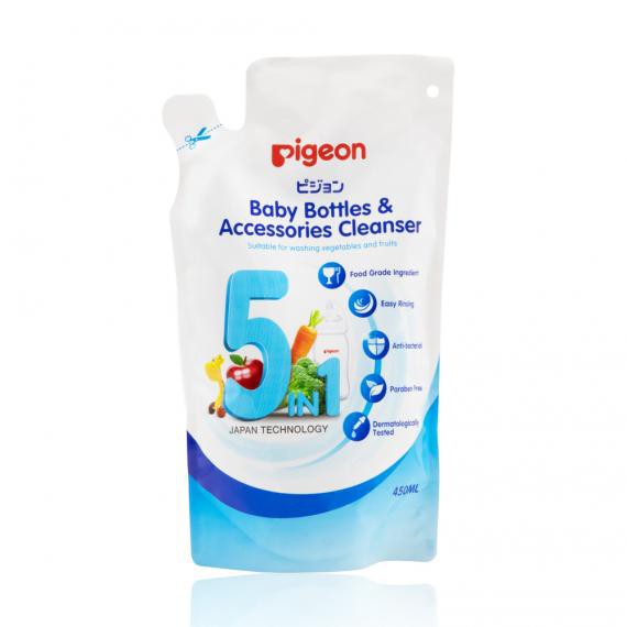 Dung dịch súc rửa bình sữa và rau củ quả Pigeon ECO túi 450ml 5in1