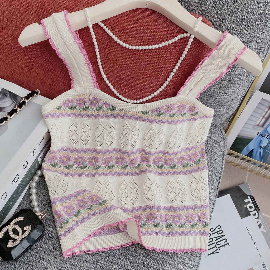 Áo Dệt Kim Hai Dây Thêu Hoa Ngọt Ngào Chất Lượng Cao Thời Trang Mùa Hè Cho Nữ