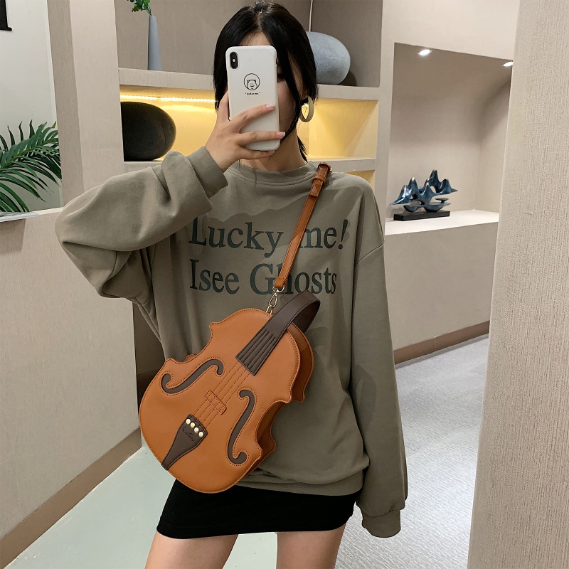 Seng violin hình dạng ba lô da pu túi xách đi học daypack du lịch cho cô gái tuổi teen
