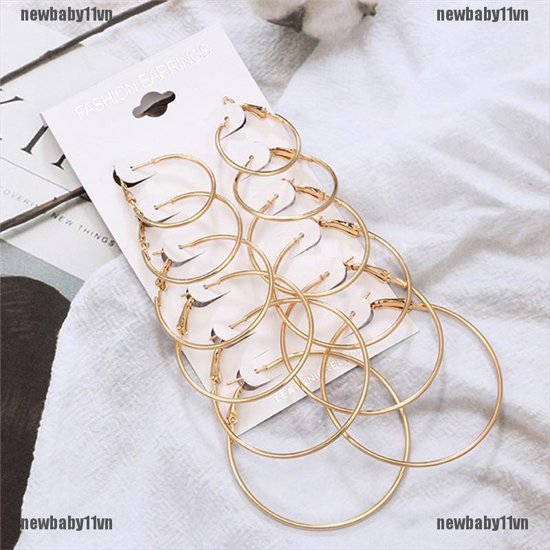 1 Set 6 Đôi Bông Tai Tròn Thời Trang Nữ Tính