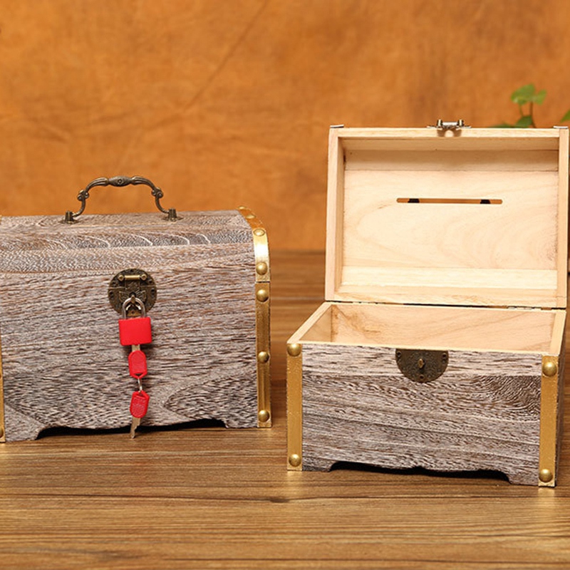 Hộp gỗ đựng tiền có khóa/chìa khóa tiện dụng