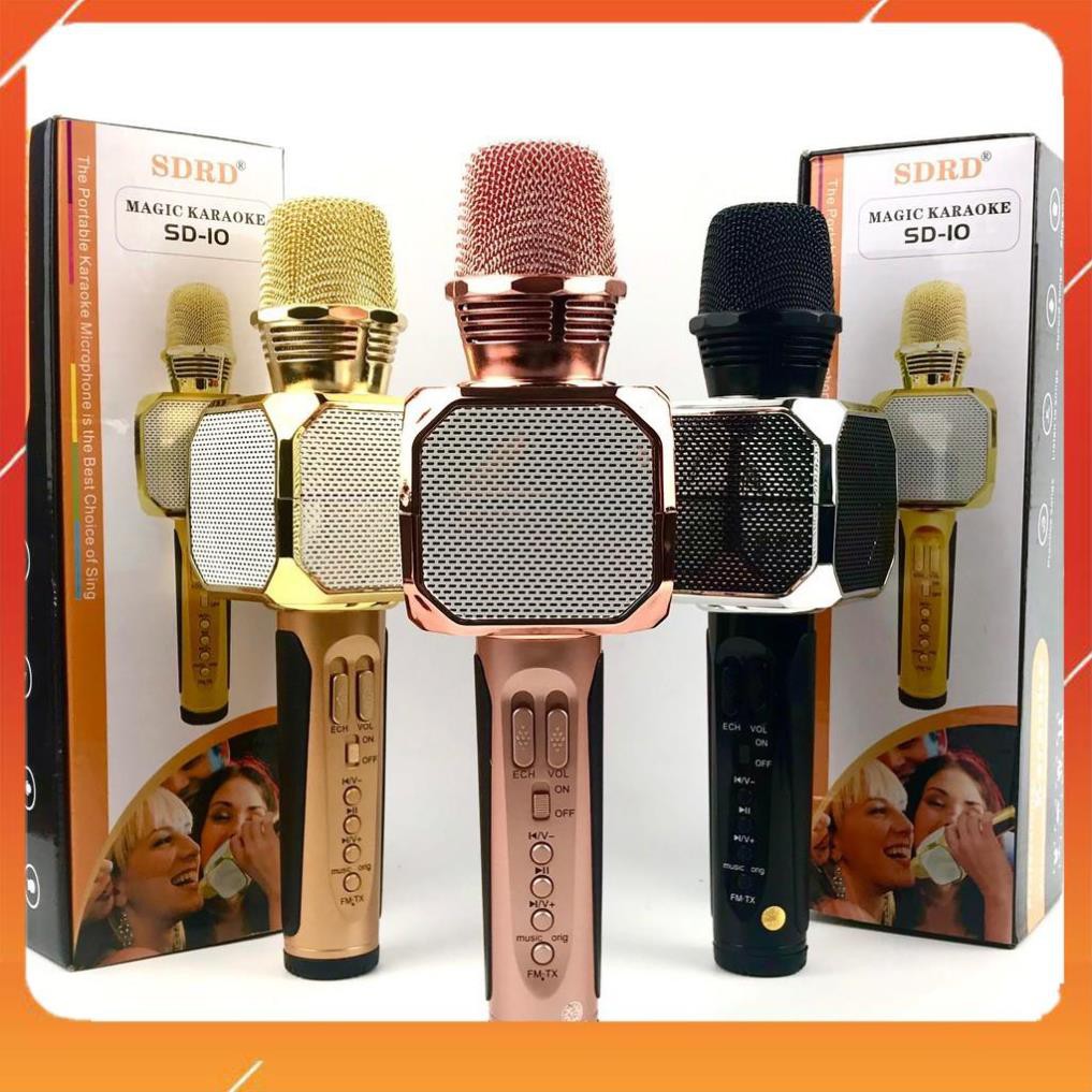 Micro SD-10 Bluetooth Karaoke Không Dây ✨Chính hãng Mic hát đa Năng chỉnh giọng ghi âm tích hợp kèm loa BH: 6 Tháng