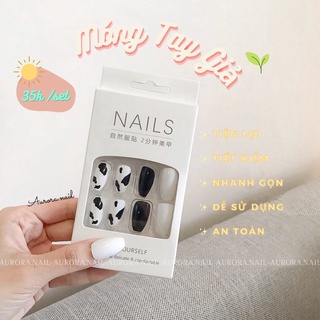 Set 24 nail giả Aurora bò sữa trending thời trang cá tính tặng dũa có ảnh thật