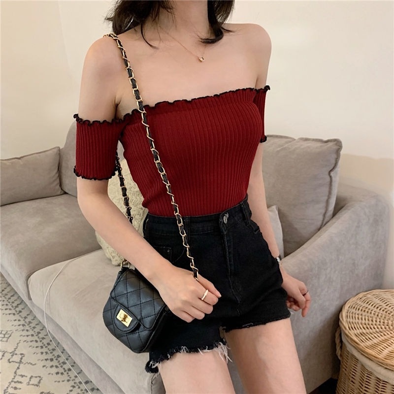 Áo Dệt Kim Trễ Vai Phong Cách Hong Kong Cho Nữ