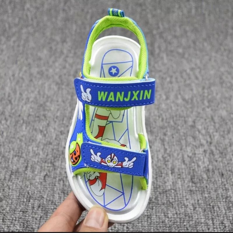 Có đèn led Sandal giày dép quai hậu xăng đan quai dán cho bé trai hình siêu nhân điện quang người nhện có đèn phát sáng