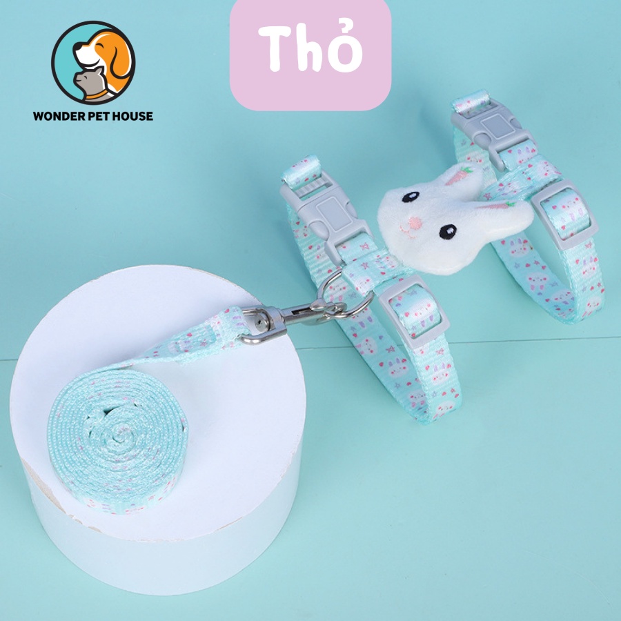 Dây dắt dạng yếm hình thỏ cho chó mèo họa tiết cute phô mai que