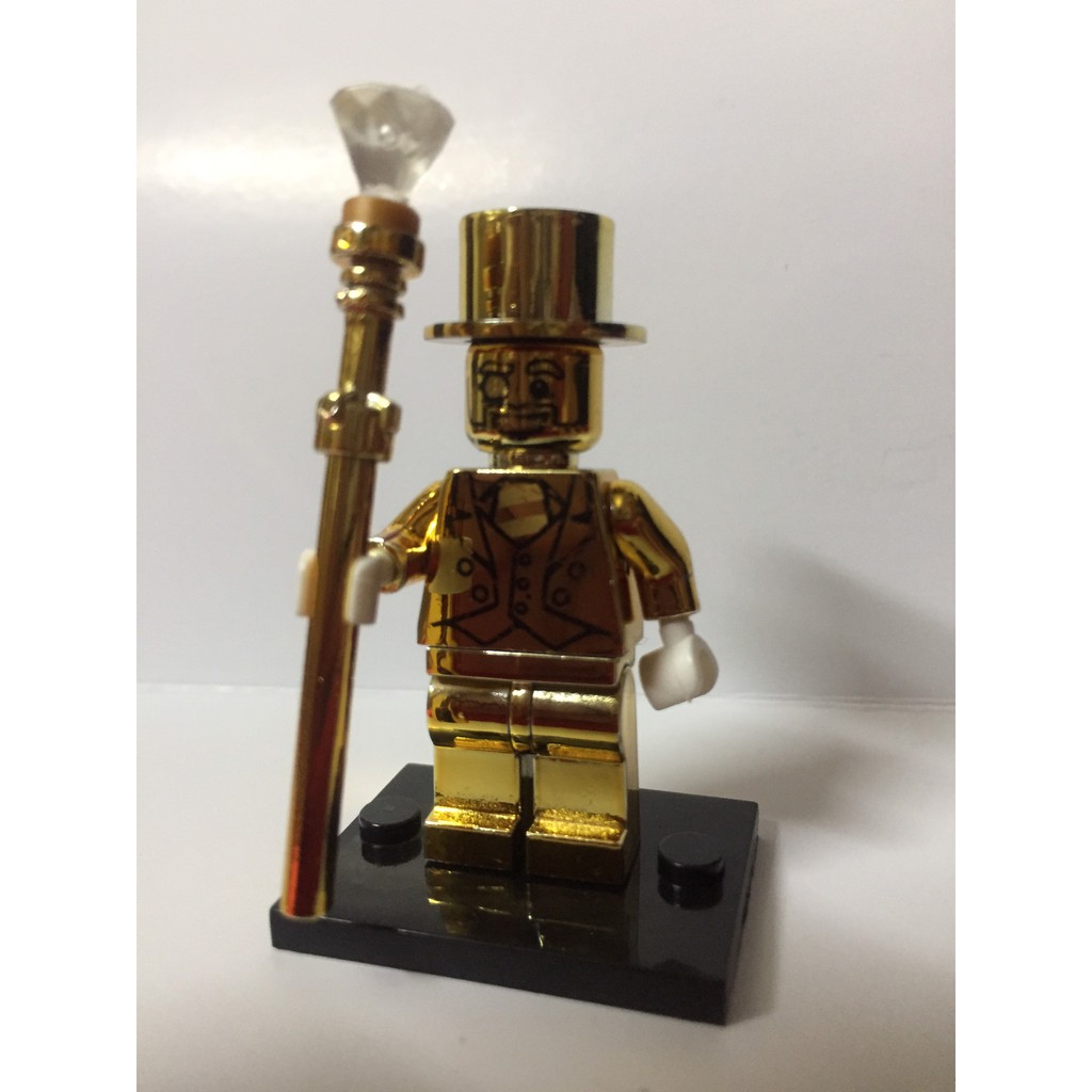 PG999 - Nhân vật lego ngài thị trưởng vàng cầm trượng vàng gắn pha lê được phun bóng Mr.Gold - Mạ Vàng