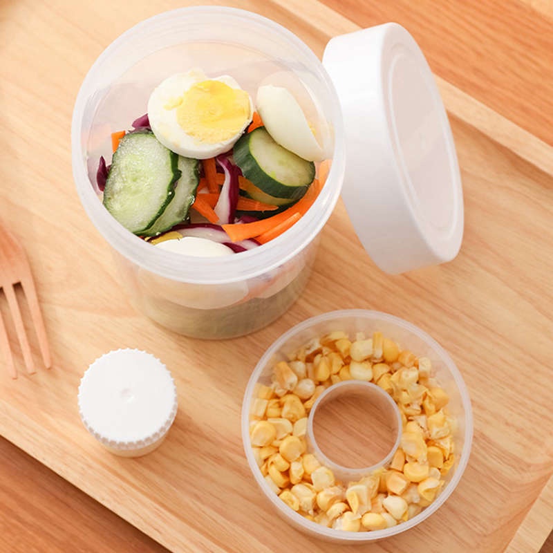 Hộp Đựng Salad Hai Tầng Trong Suốt Có Nắp Đậy Để Tủ Lạnh