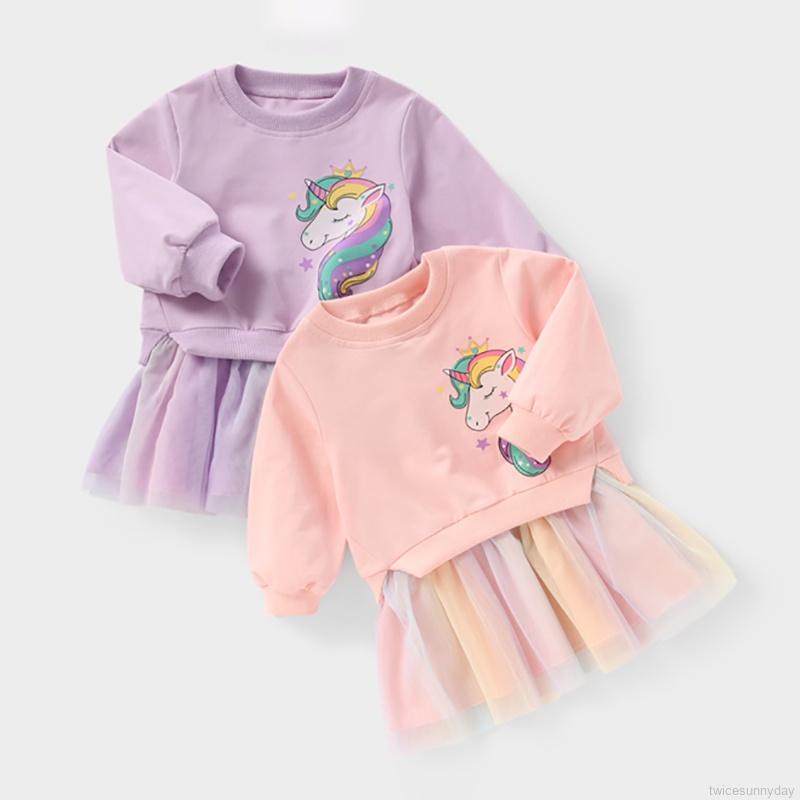 Đầm Công Chúa Tay Dài Phối Lưới Chất Liệu Cotton Thời Trang Mùa Thu Cho Bé Gái 1-6 Tuổi