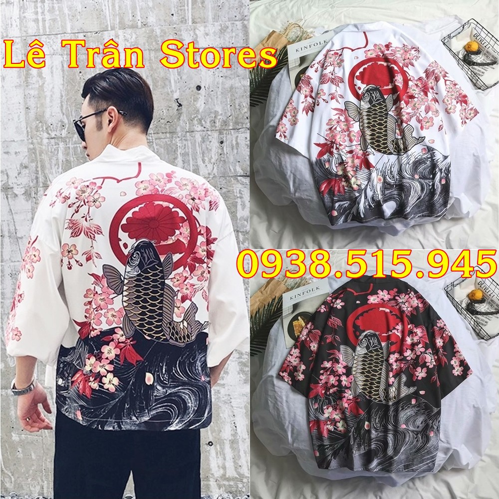 Hình Thật ÁO KHOÁC KIMONO PHONG CÁCH HAORI HAPPI HỌA TIẾT RỒNG CÁ CHÉP NHẬT BẢN HỒNG HẠC CHIM SẾU