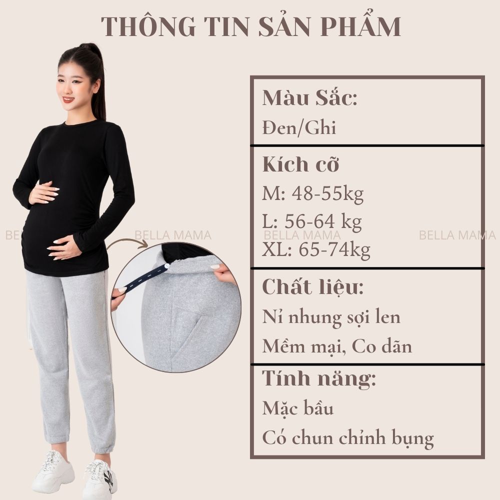 Quần Baggy Bầu Nỉ Nhung Sợi Len Quần Bầu Chun Chỉnh Bụng Thể Thao Mặc Nhà Đi Chơi Gấu Bo Chun Bella Mama Q25