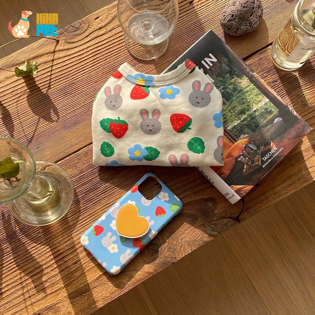 Áo Thun Ba Lỗ Hình Trái Dâu Thỏ Cho Chó Mèo Hàn Quốc Quần Áo Thú Cưng Cao Cấp Hihapet.