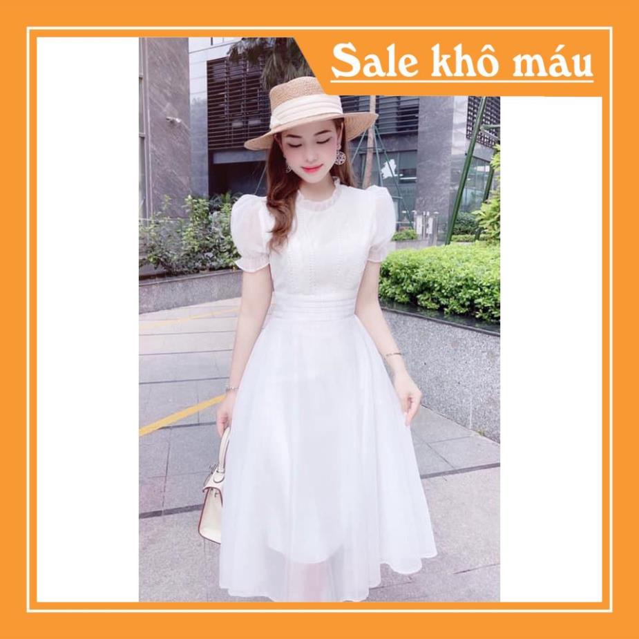 Váy trắng dáng xòe tay bông tiểu thư V1920  - Váy trắng dáng xòe tay bông tiểu thư  ❤️NMC SHOP❤️