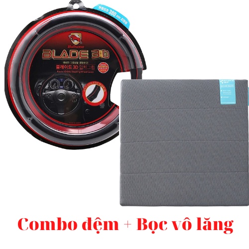 Combo Đệm Ngồi Cao Cấp Bullsone (Xám Size M) + Bọc Vô Lăng Xe Hơi Bullsone HQBT02