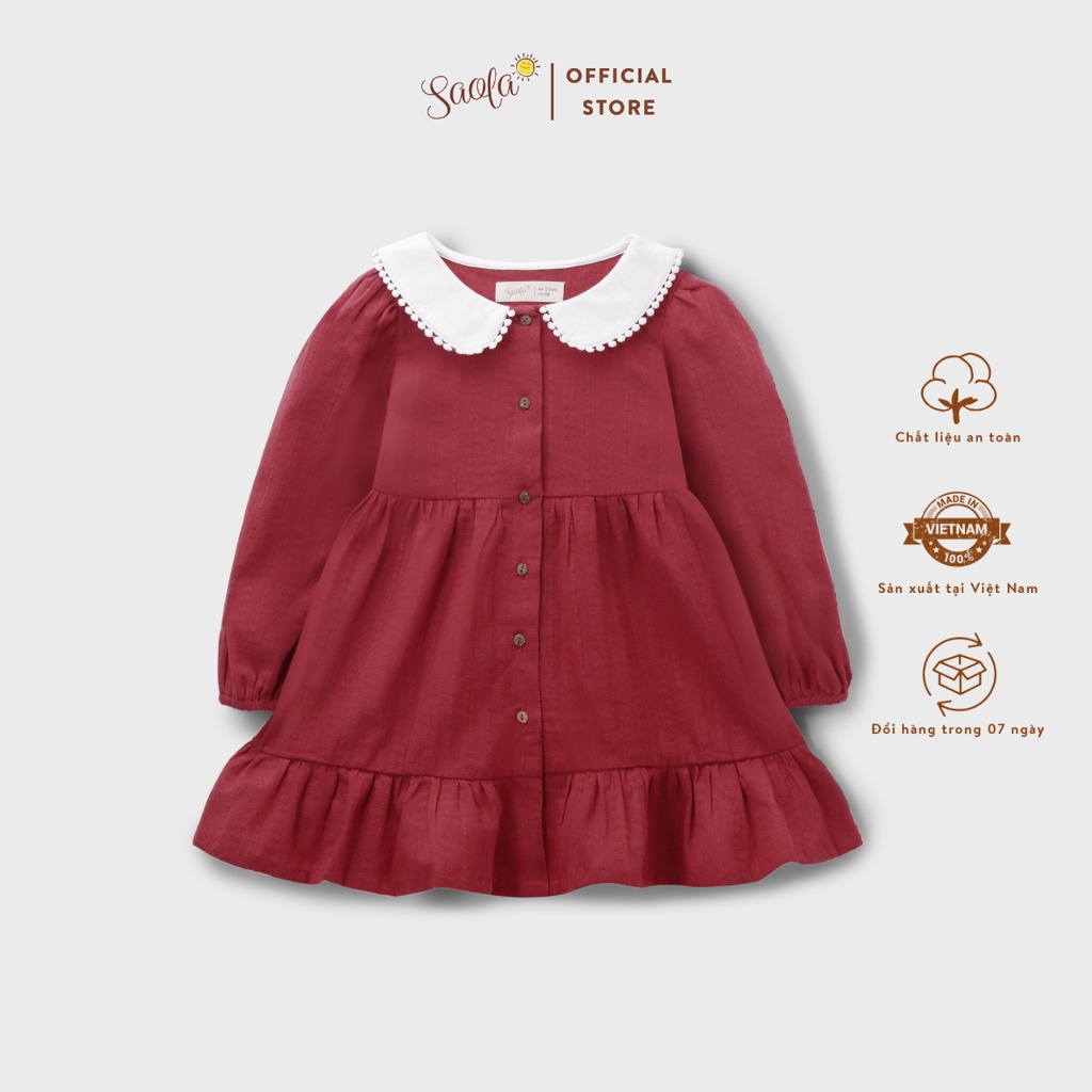 Đầm Bé Gái/ Váy Bé Gái Cổ Tròn Bâu Lá Sen Tay Dài Kiểu Dáng Đáng Yêu - DORIS DRESS - DRC028 - SAOLA KIDS CLOTHING - Đỏ