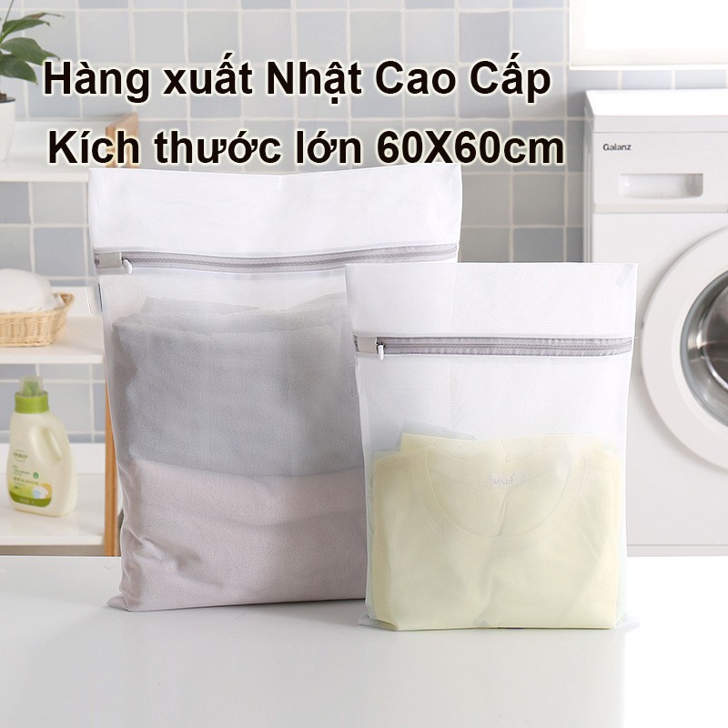 Bộ 2 túi giặt đồ cho máy giặt-HÀNG XUÂT NHẬT CAO CẤP-túi giặt bảo vệ quần áo-túi lưới giặt-Kích thước 60X60cm