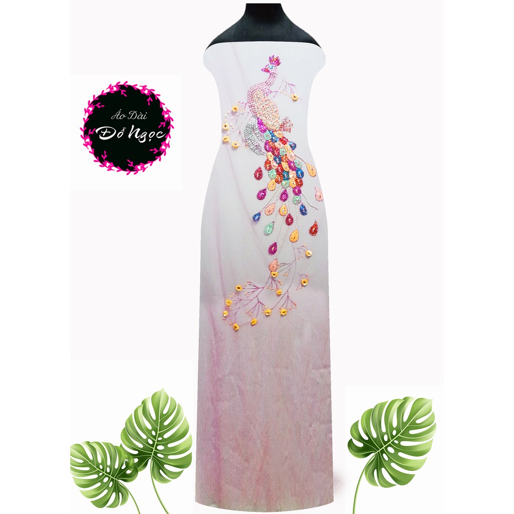 Vải áo dài lưới mỏng 4 tà chim công, đính đá, kim sa thủ công cao cấp. Mã B40