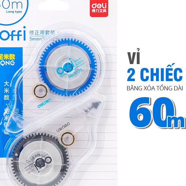 [Mã LIFEDL44 giảm 50K đơn 99K] Set bút xóa băng cao cấp Deli Dài 30m/c - 2 chiếc/vỉ - 8170