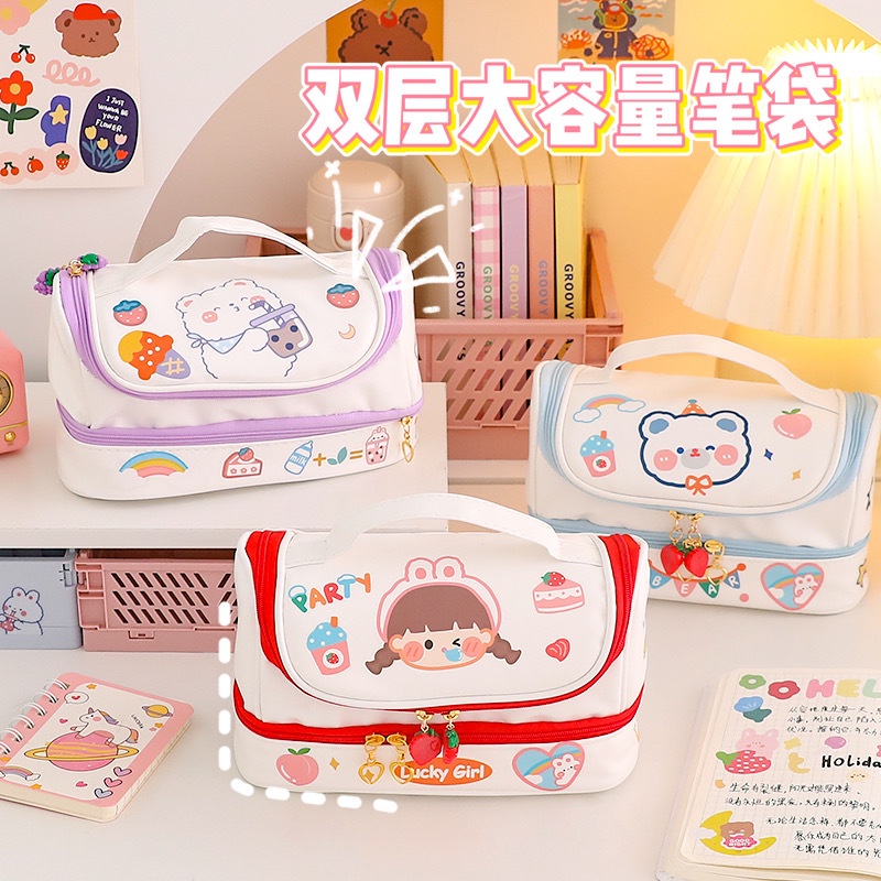 Túi đựng bút chì cute cỡ lớn hộp đựng mỹ phầm cọ trang điểm in hình hoạt hình dễ thương OnBe Store