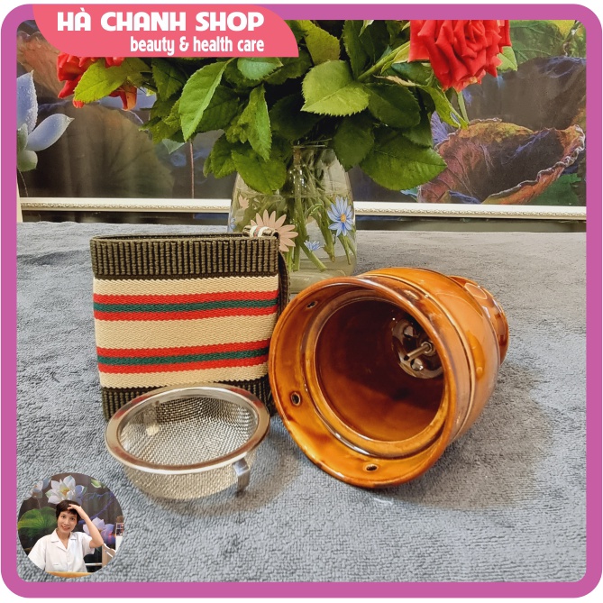 Cốc Xông Ngải Cứu Phù Dương Dụng Cụ Spa Làm Đẹp Sức Khỏe Mát Xa Body Hơ Điếu Ngải Cứu Bằng Gốm 2 Lớp Màu Nâu Sáng Đẹp