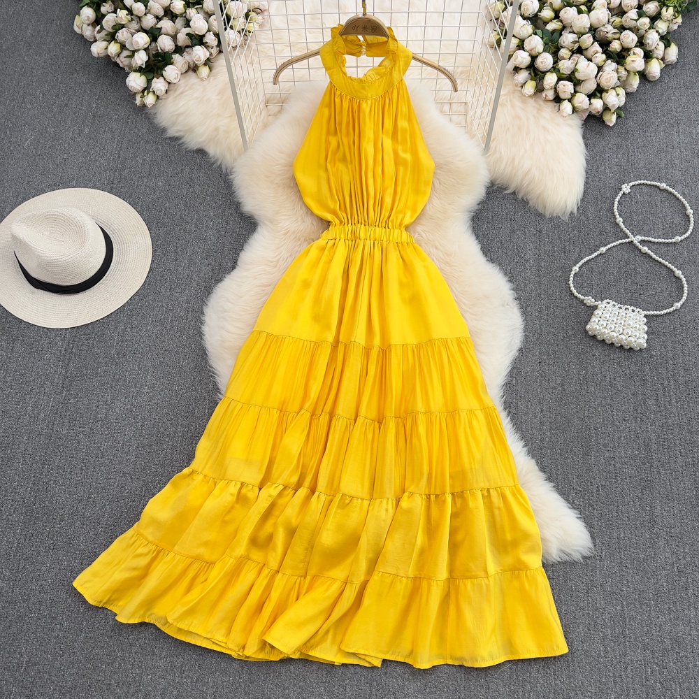 Váy đi biển xòe LUHAZO nữ đẹp maxi 2 dây dáng dài rộng bigsize kiểu Hàn Quốc vintage  babydoll hở lưng 1212 DK1T3