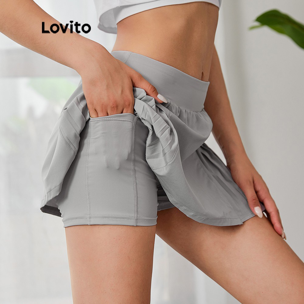 Chân váy giả quần thể thao Lovito 2 trong 1 ôm dáng năng động mặc hàng ngày L03085 (màu xám)