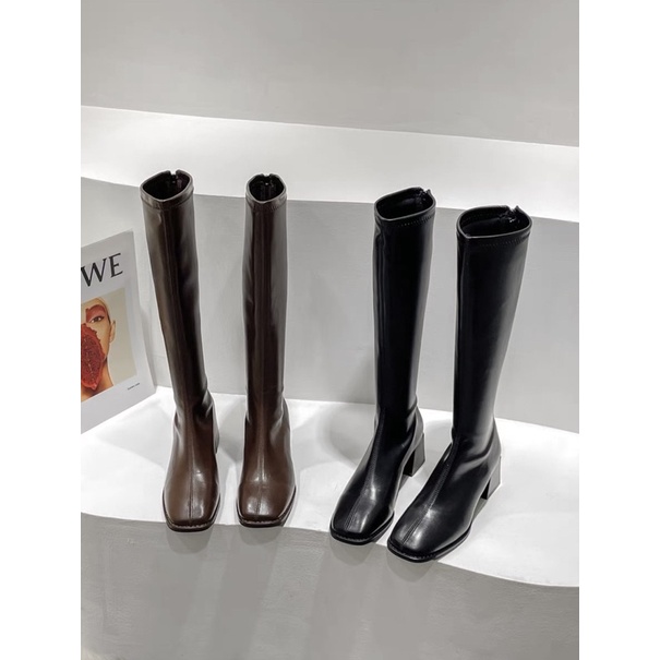 bốt gối (boot đùi) da lì 5p khoá sau cổ tròn(FULL HỘP hàng QC) mã 259