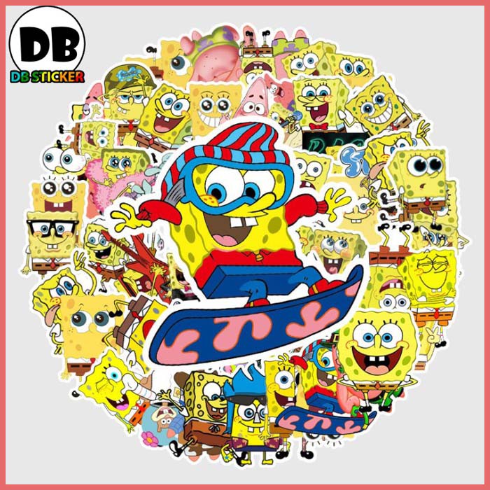 [Set 50 Cái] Sticker hình bọt biển đáng yêu dán trang trí laptop, mũ nón bảo hiểm, vali, xe tay ga, ván trượt - DB.014