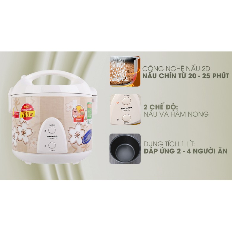 Nồi Cơm Điện Nắp Gài Sharp KS-11EV''RG'' (1L) - Hàng chính hãng