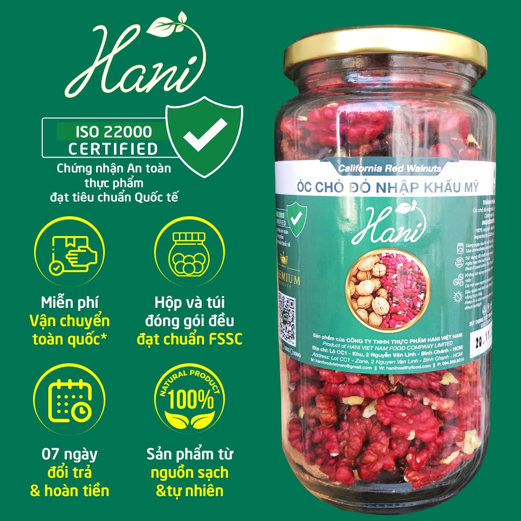 Nhân Óc Chó Đỏ Hartley Mỹ 500g - Hàng Nhập Khẩu Thượng Hạng  Cam Kết Chất Lượng Hani Food