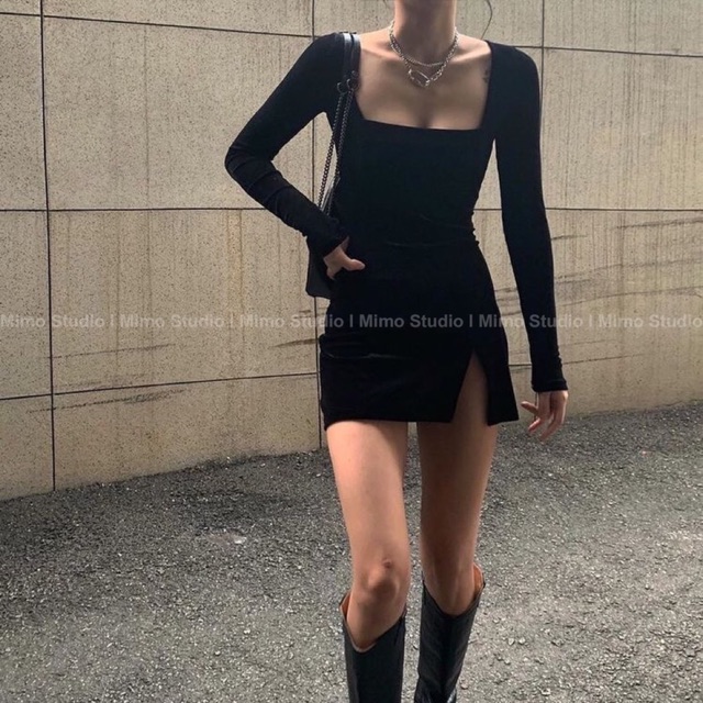 ĐẦM ÔM CỔ VUÔNG CHẤT LIỆU THUN GÂN | BigBuy360 - bigbuy360.vn